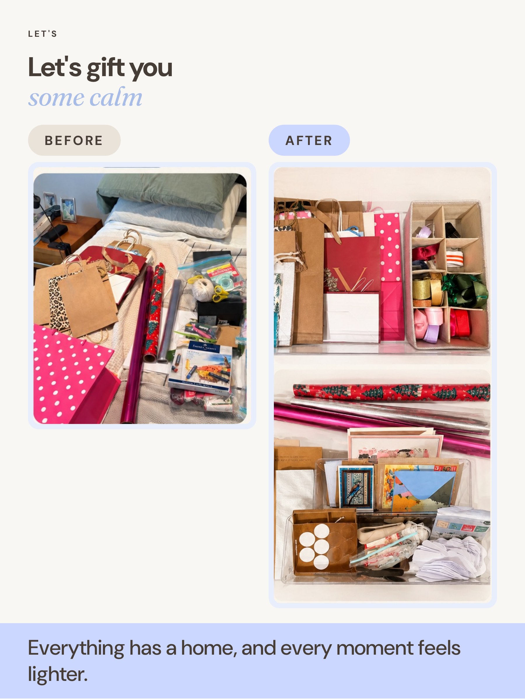 Wrapping station before and after organising
